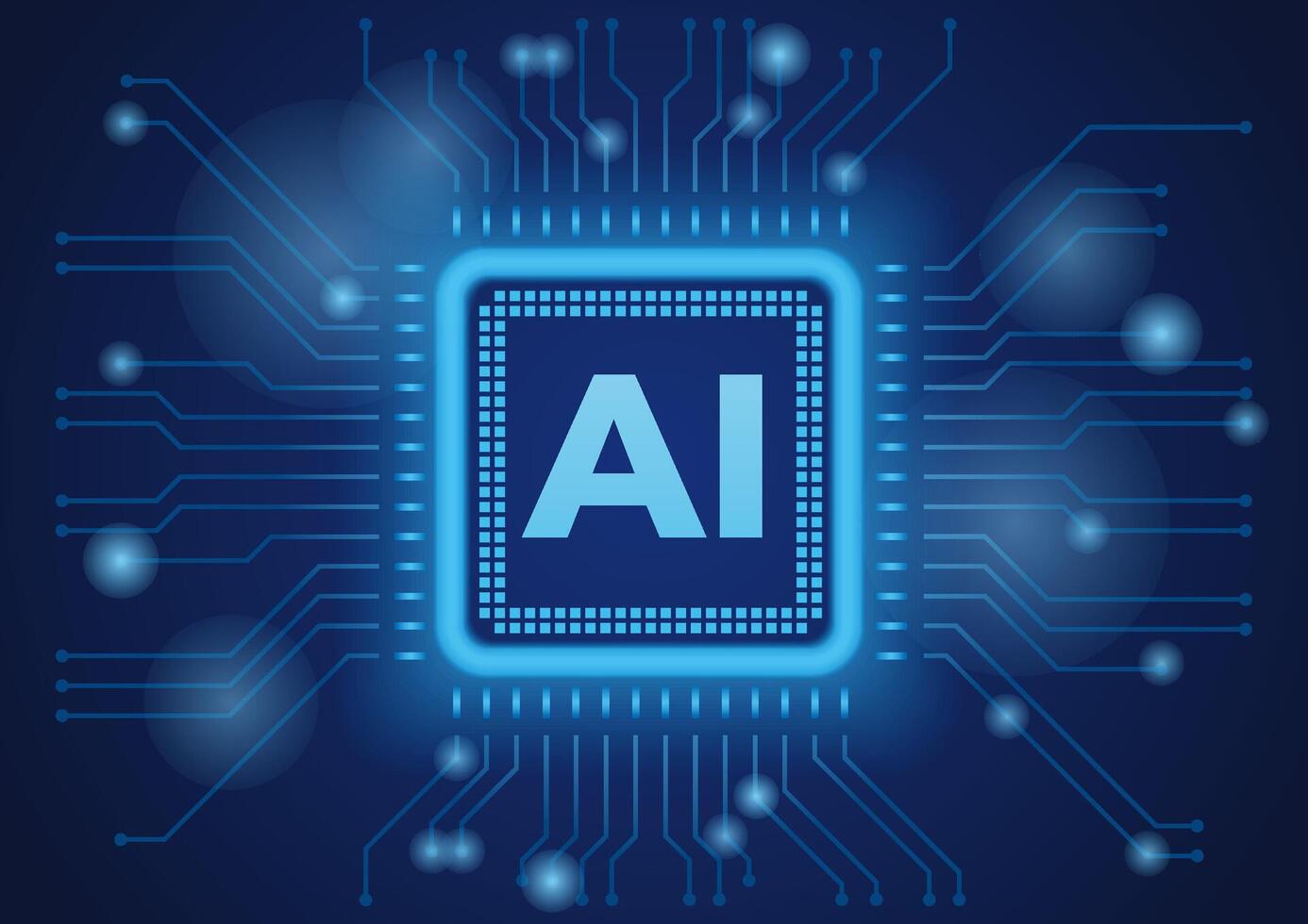 AI Microchip Concept Illustration On A Dark Blue Background. vector