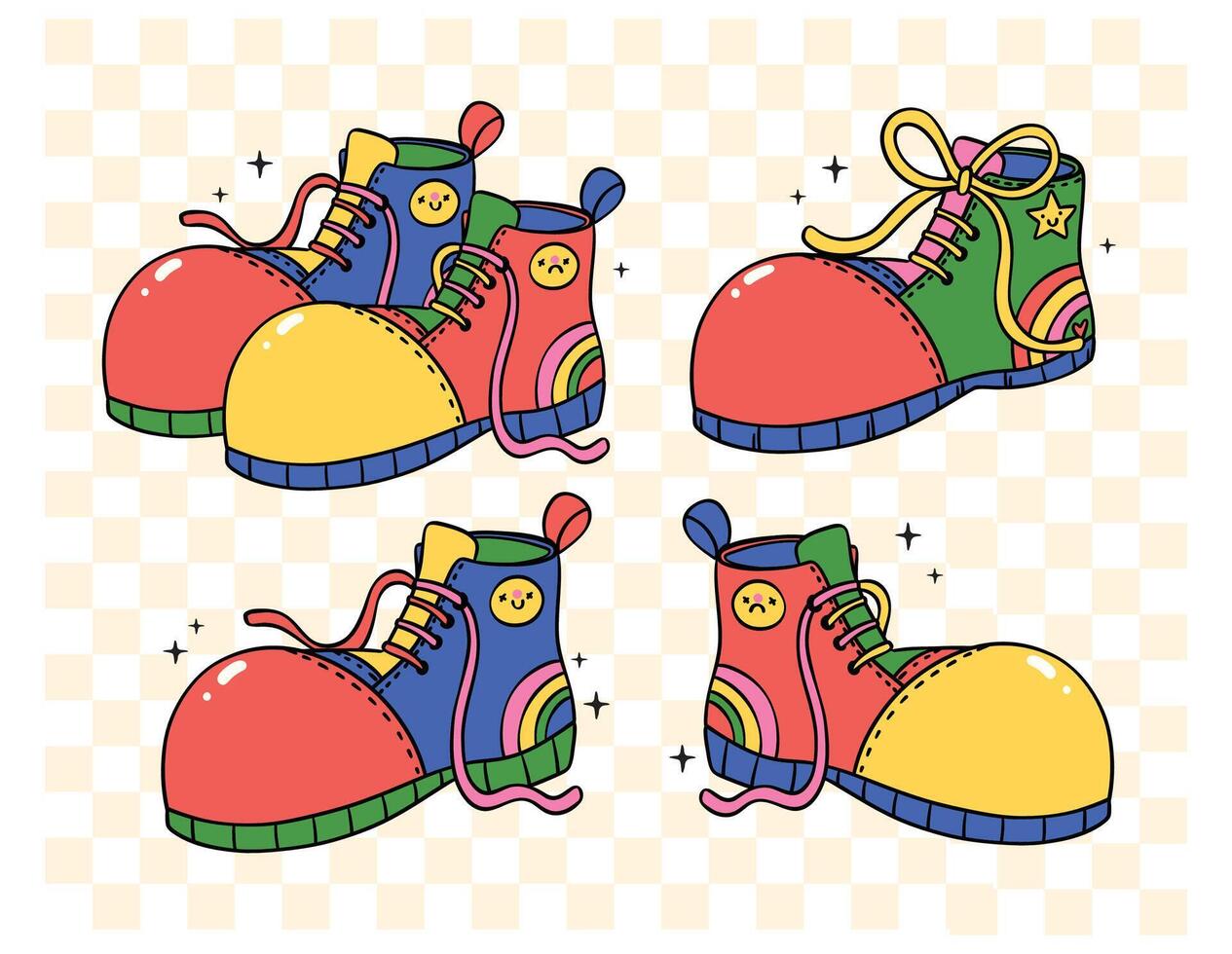 Playful Clown Shoes Clowncore Cartoon Hand Drawn Doodle Set vector