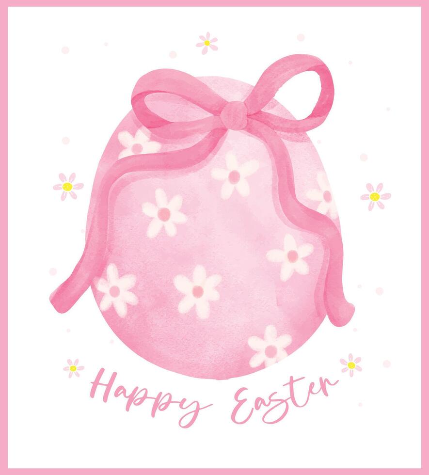 Whimsical Coquette Happy Easter Pink Eggs watercolor Hand Drawn vector