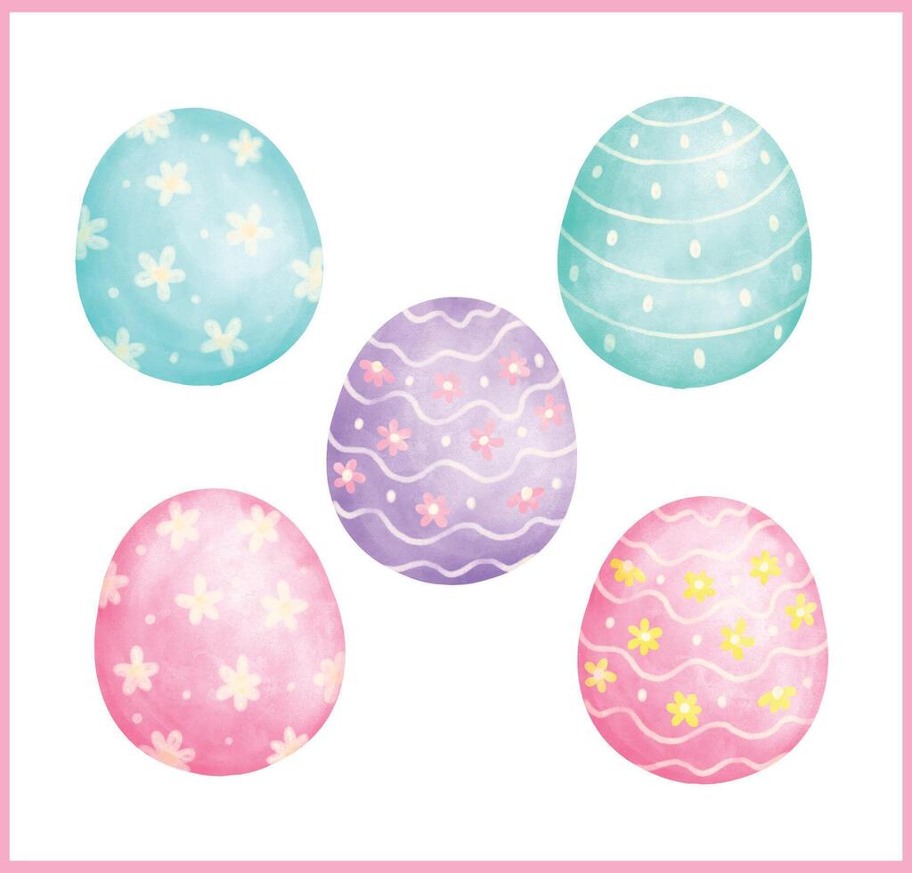 Group of Coquette Sprig Easter Eggs watercolor Hand Drawn vector