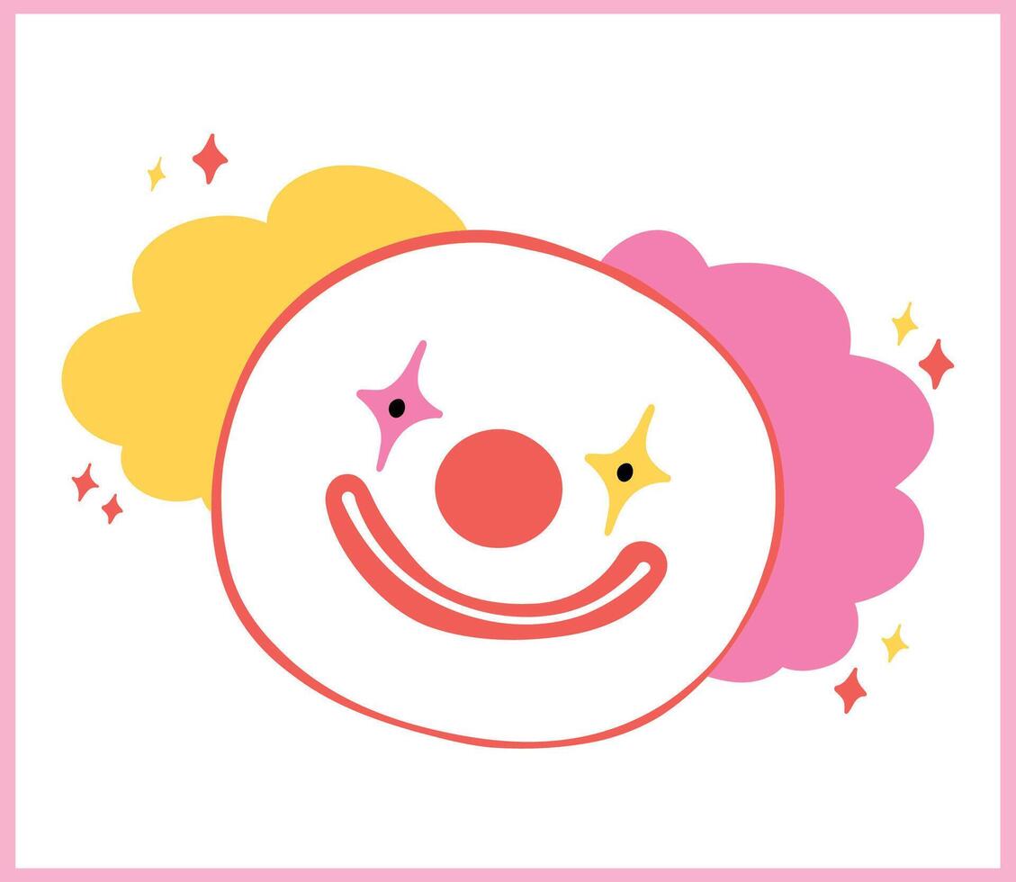 Pastel Clown face Clowncore Playful Cartoon Flat Hand Drawn vector