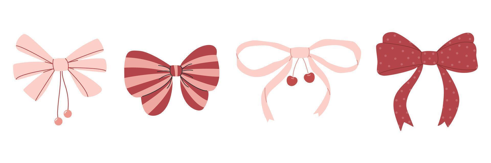 Cute trendy pink ribbon bows set vector