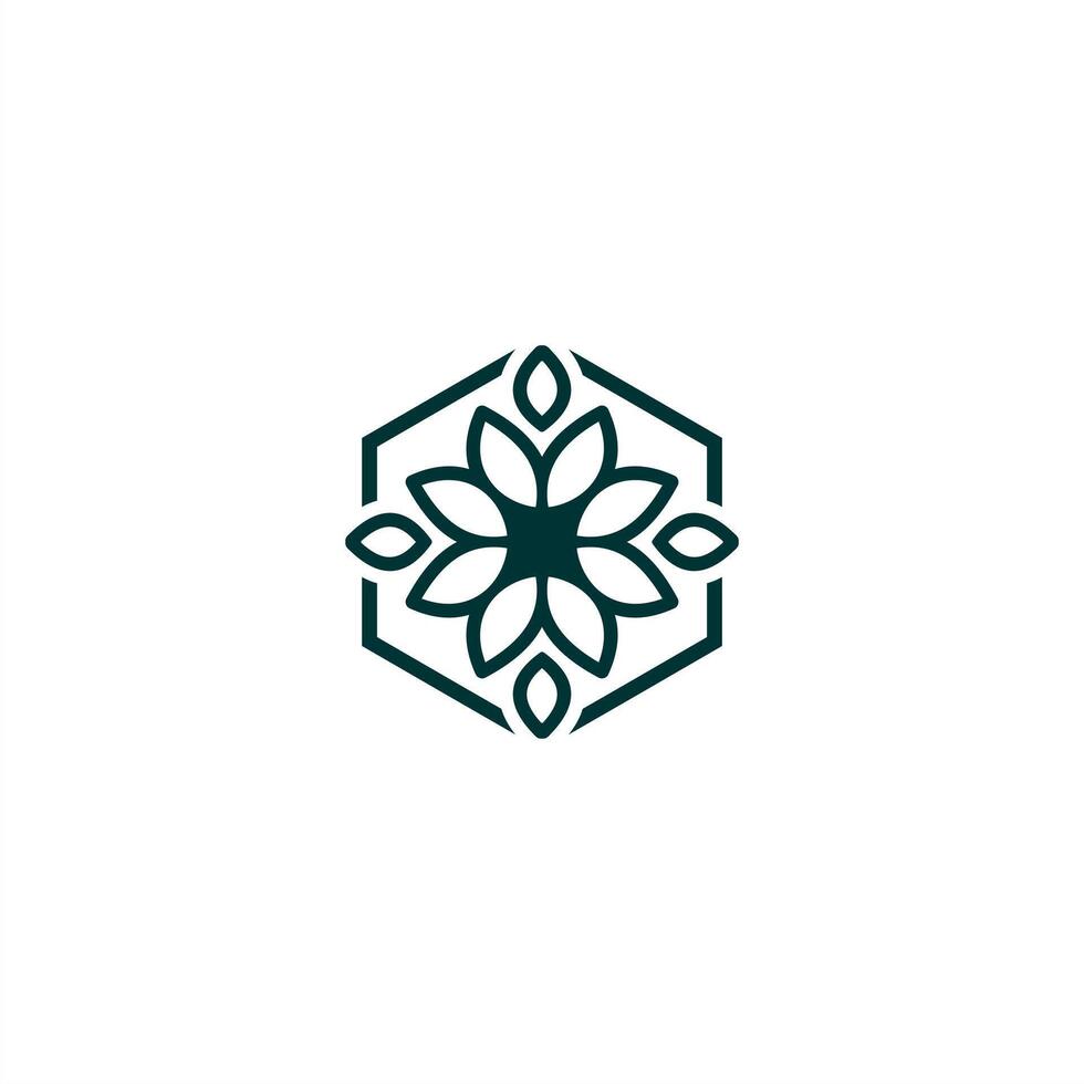hexagon floral logo, geometric flower ornament icon, elegant abstract motif. vector