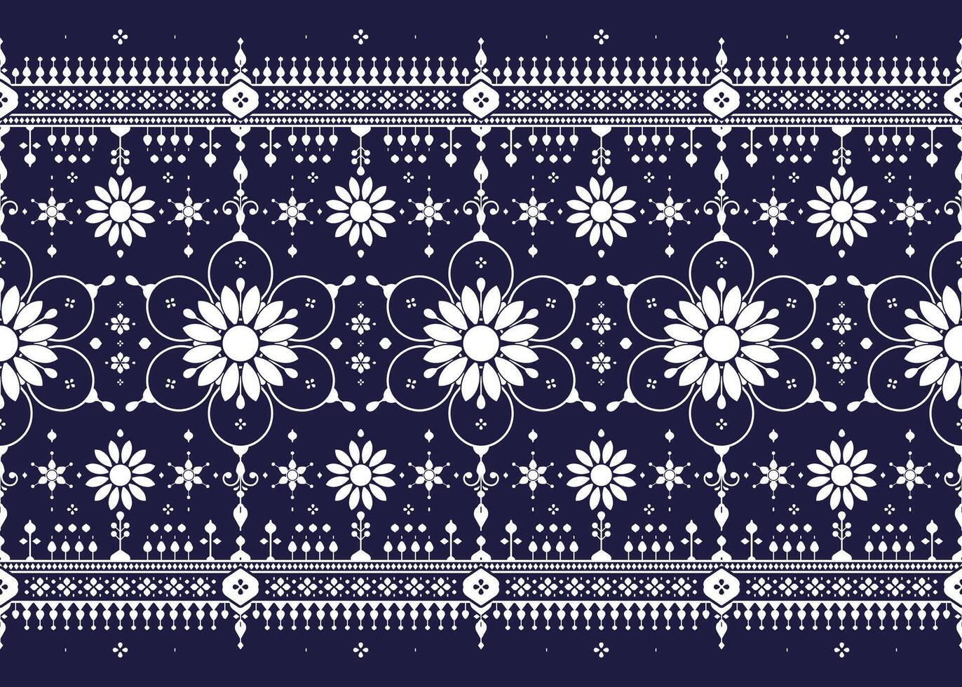 Aztec style of ethnic fabric seamless pattern, blue and white color, design for cloth, carpet, batik, wallpaper, wrapping etc. vector