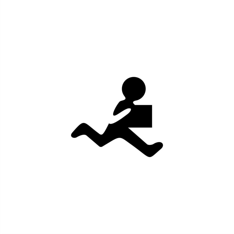 man running icon carrying package logo, black white design vector