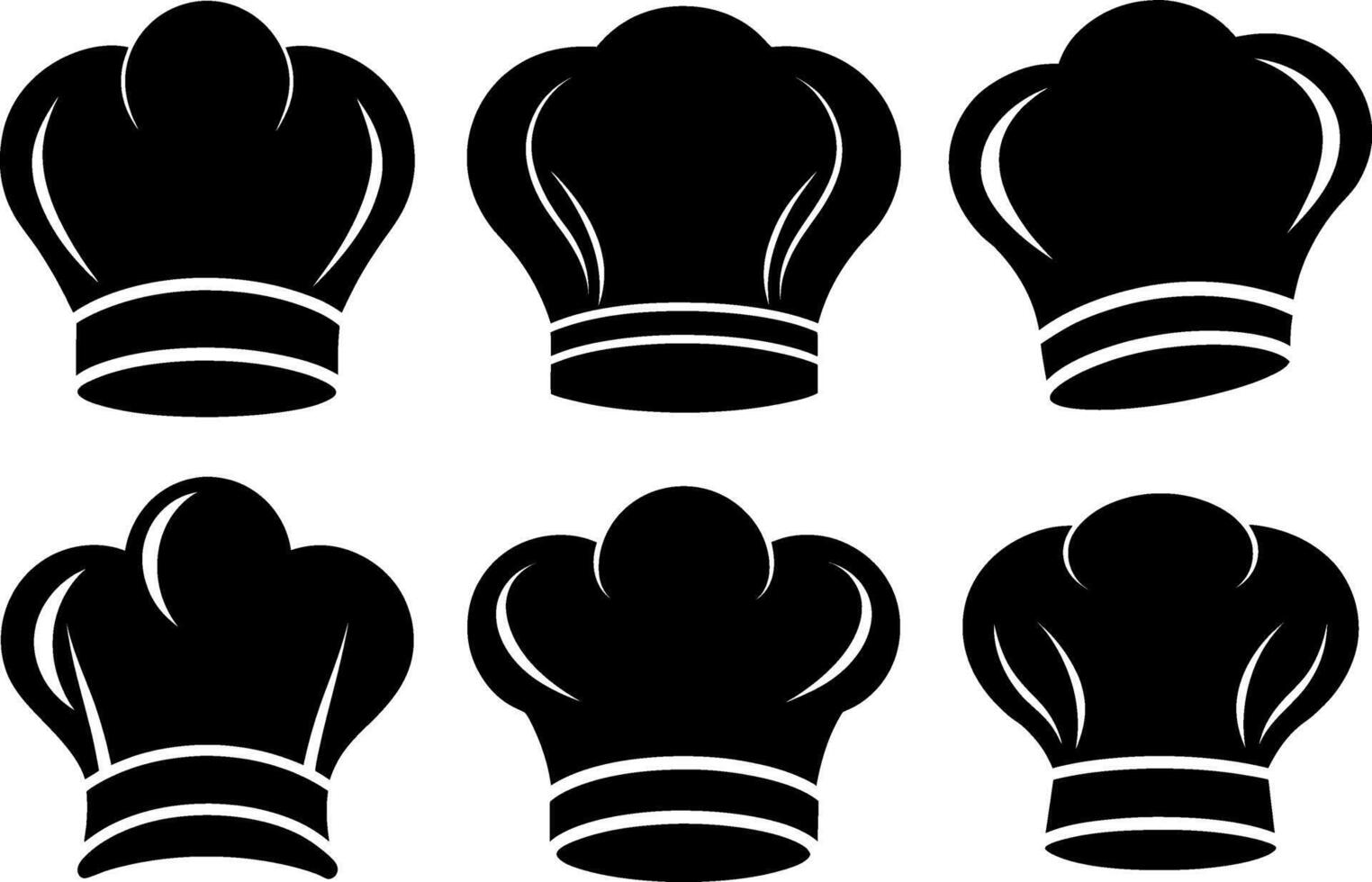 Different types of chef hat silhouette vector