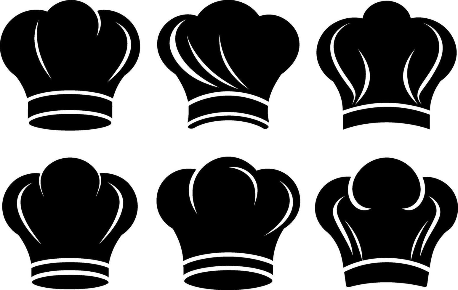 set of different types of chef hat silhouette vector