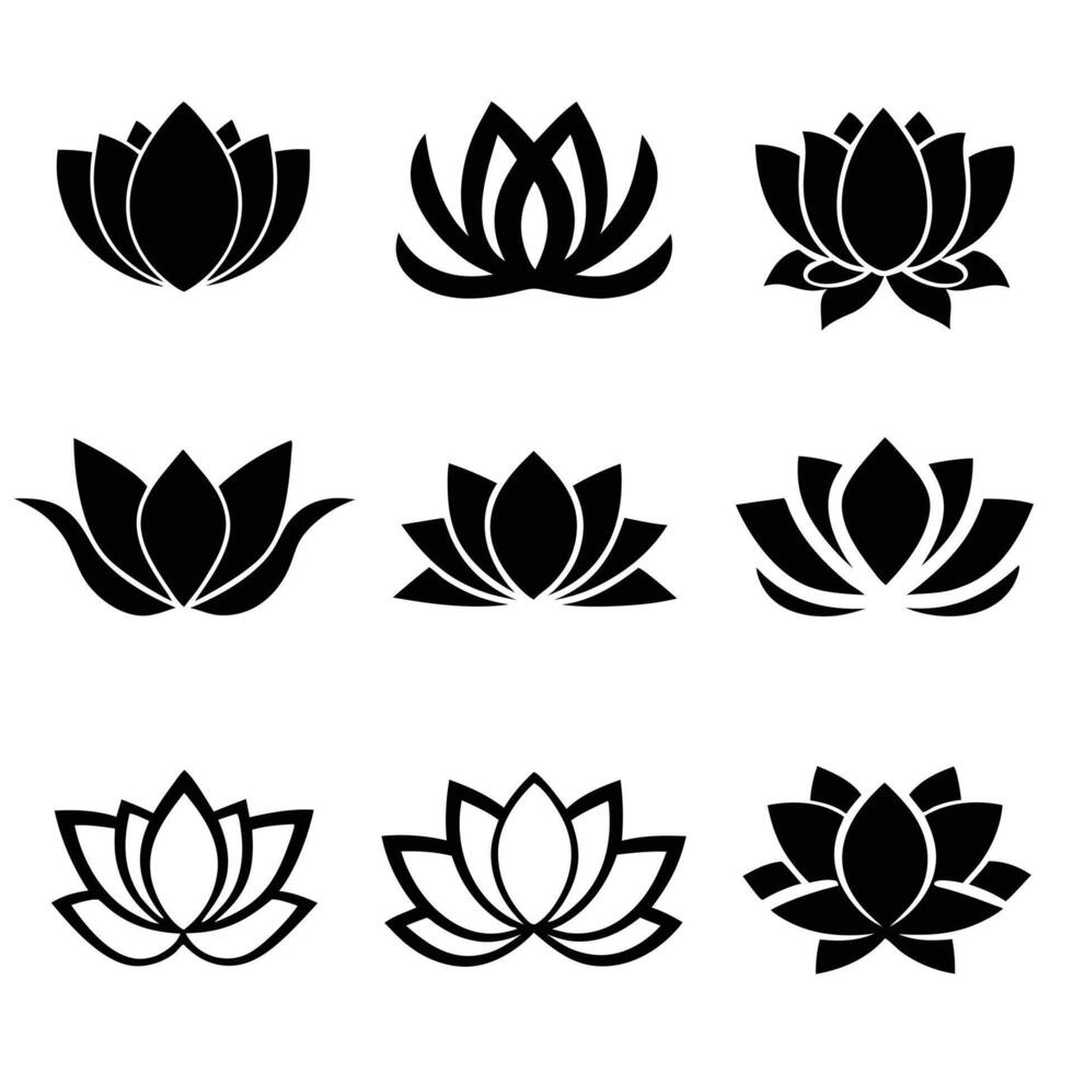Lotus Blossom Silhouette Set for Botanical Illustrations vector
