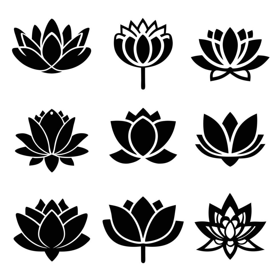 Stylized Lotus Flower Silhouette Set for Art and Design vector