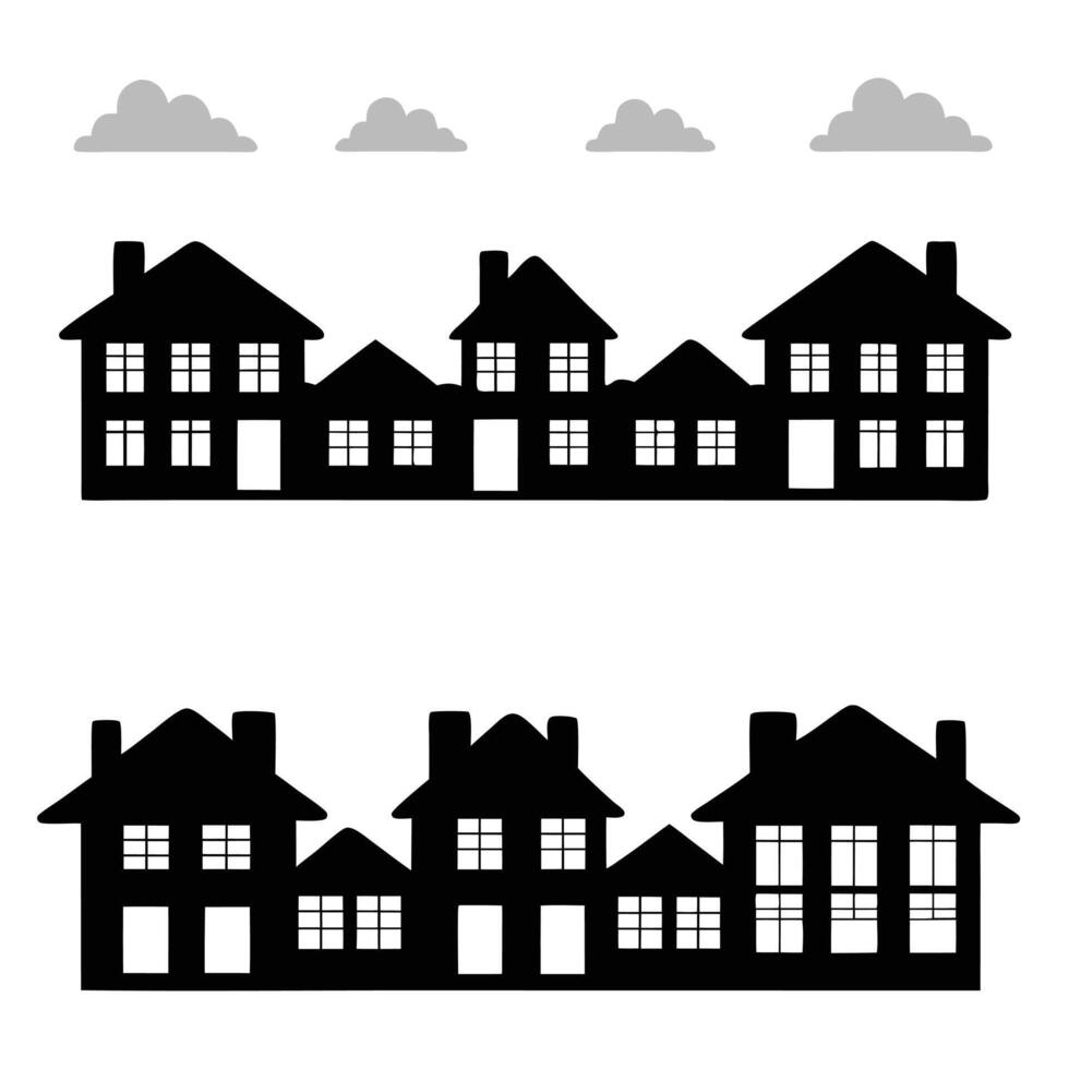 Cityscape Silhouette Houses, Roofs, and Chimneys vector