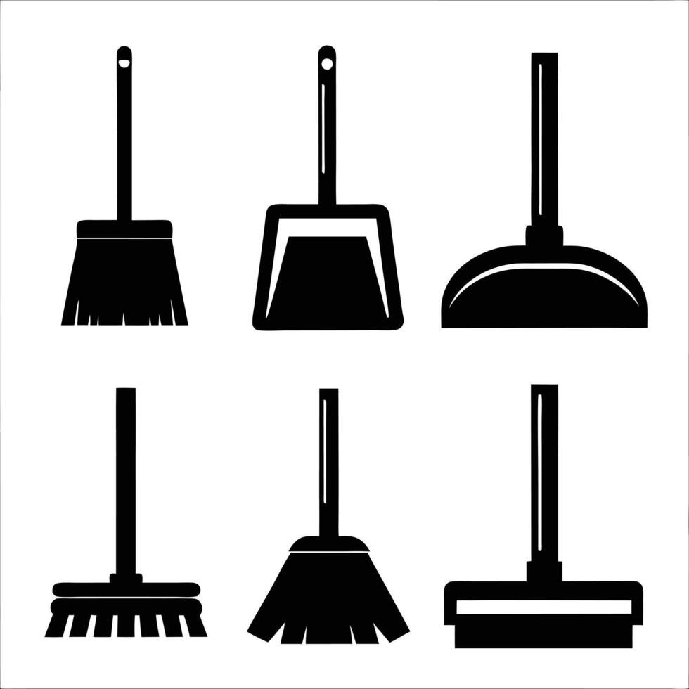 Mop, Broom, Bucket, and Brush Silhouette Collection vector