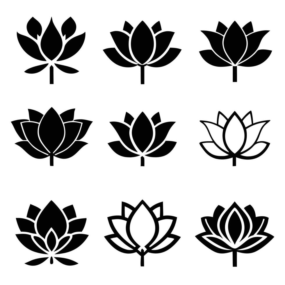 Lotus Flower Silhouettes Various Styles and Shapes vector