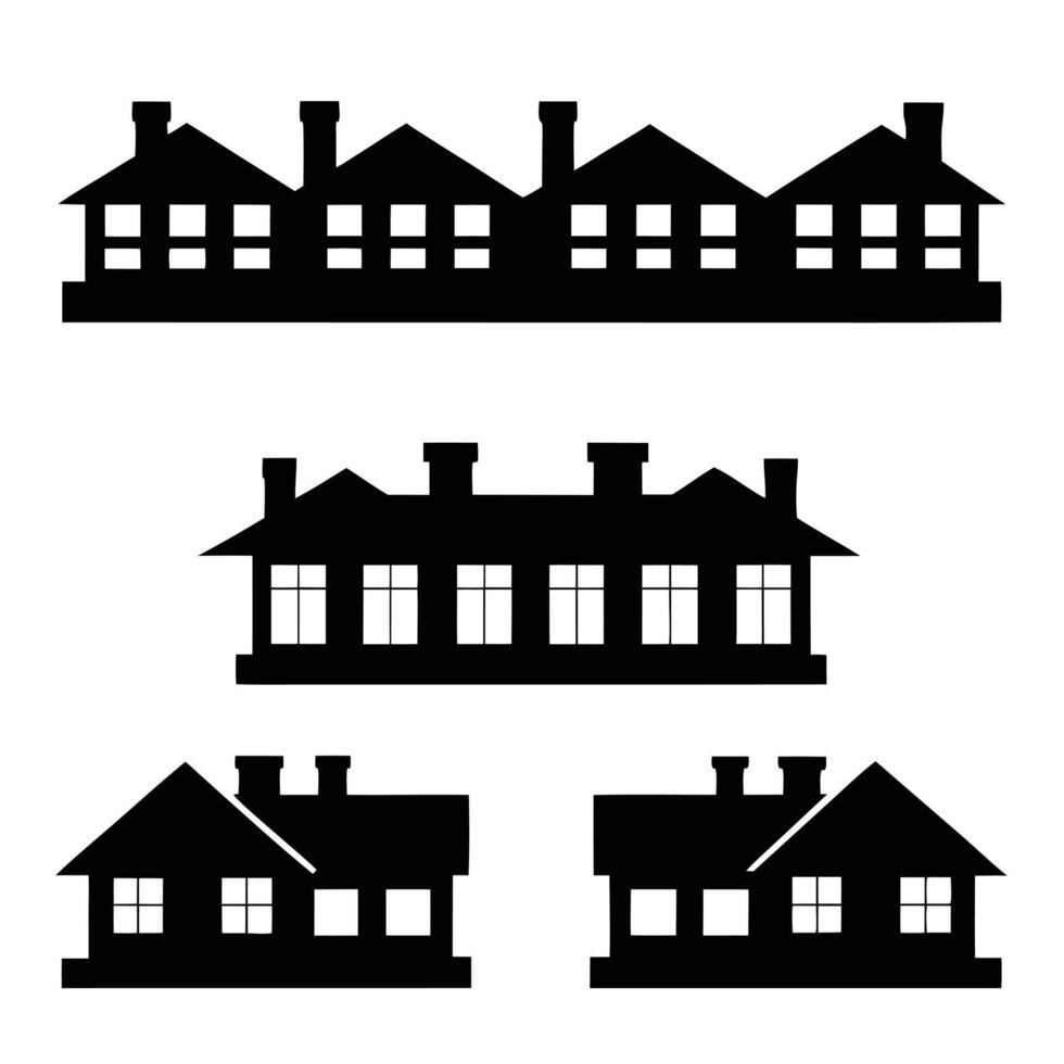 Town Rooftops and Chimney Smoke Silhouette vector
