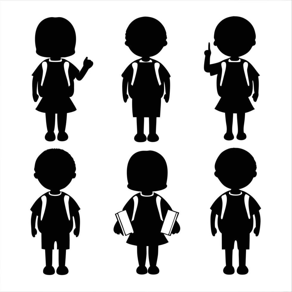 School Kids Silhouette Collection with Backpacks vector