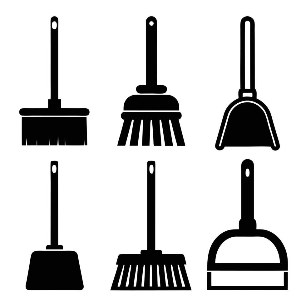 Janitorial Equipment and Cleaning Tools Silhouette Set vector