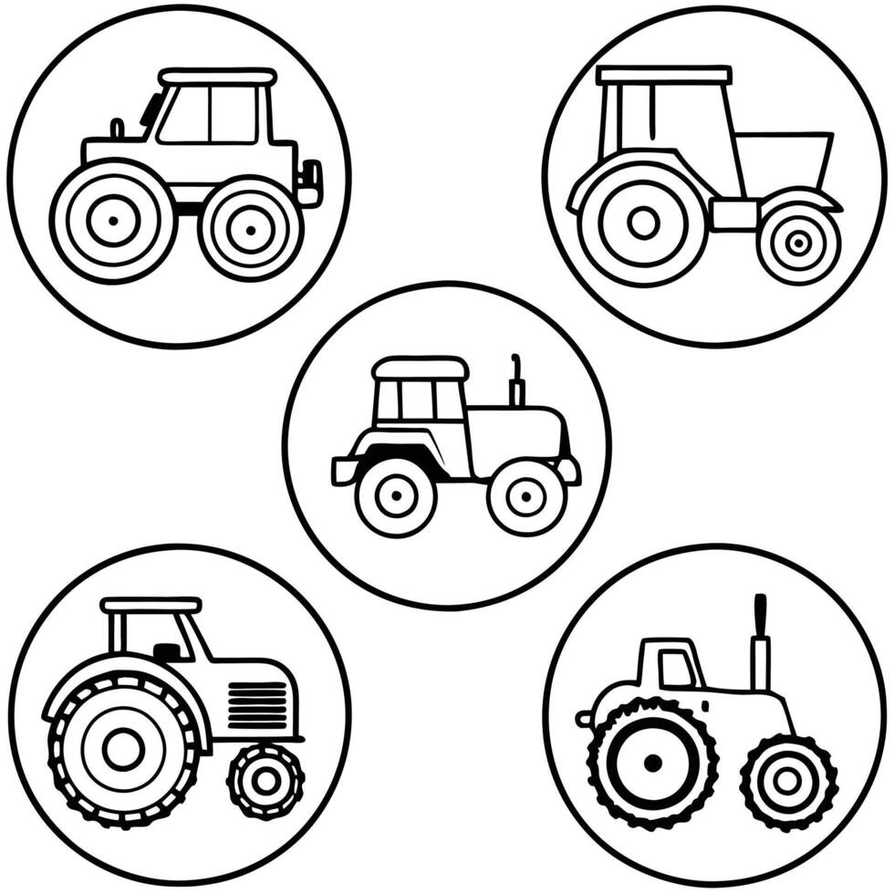 Farm Equipment Tractor Line Art Collection vector