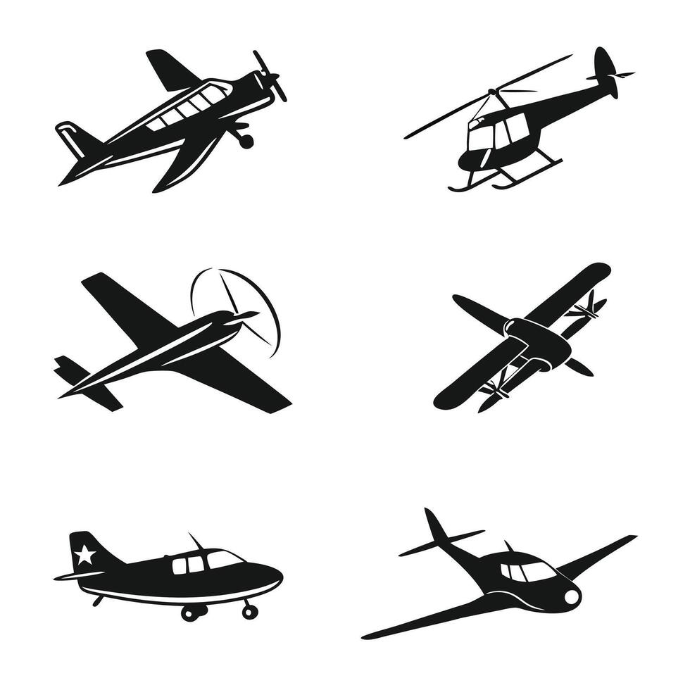 Airplane Icon Set with Silhouettes in Various Poses vector