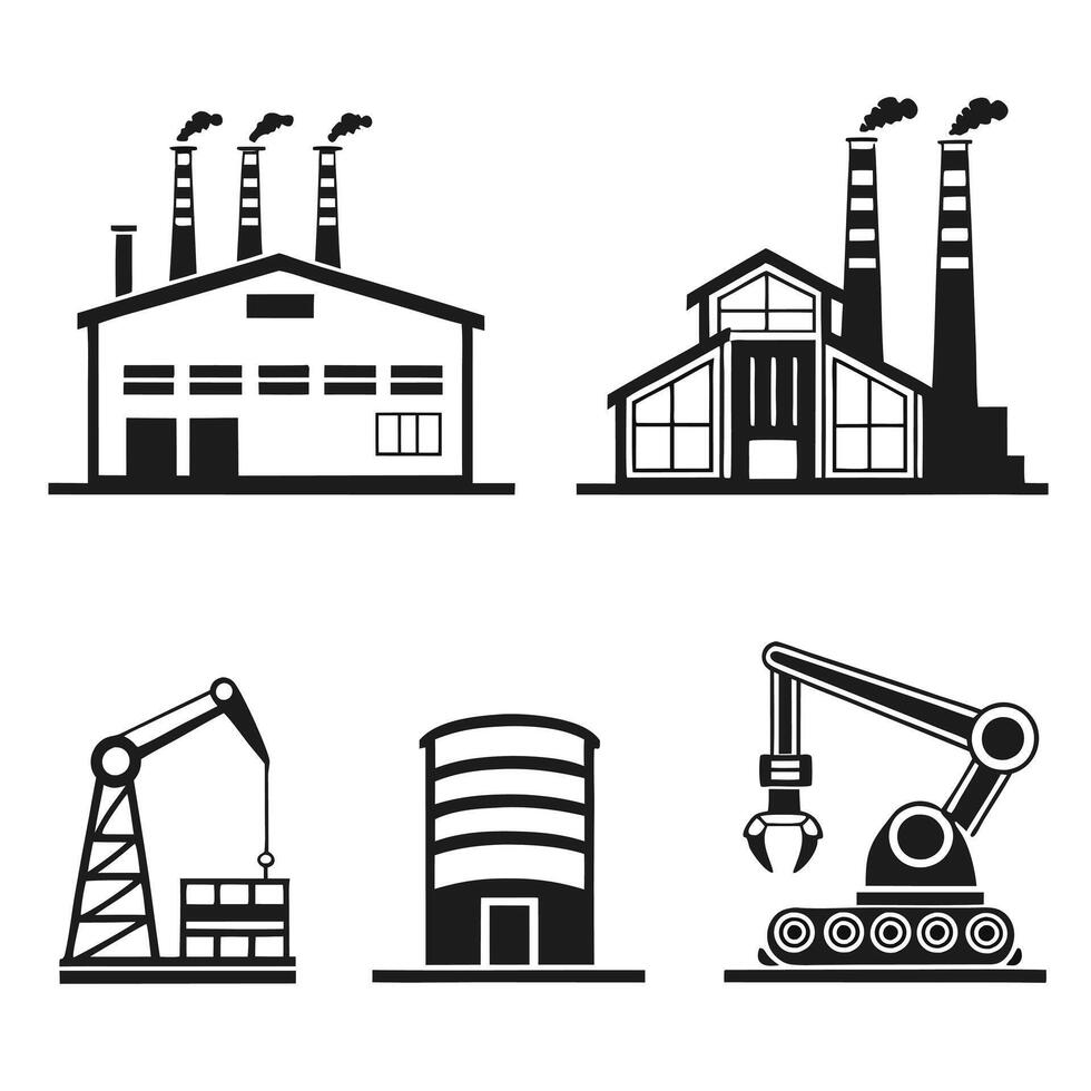 Factory and Industry Icons in Silhouette Style vector