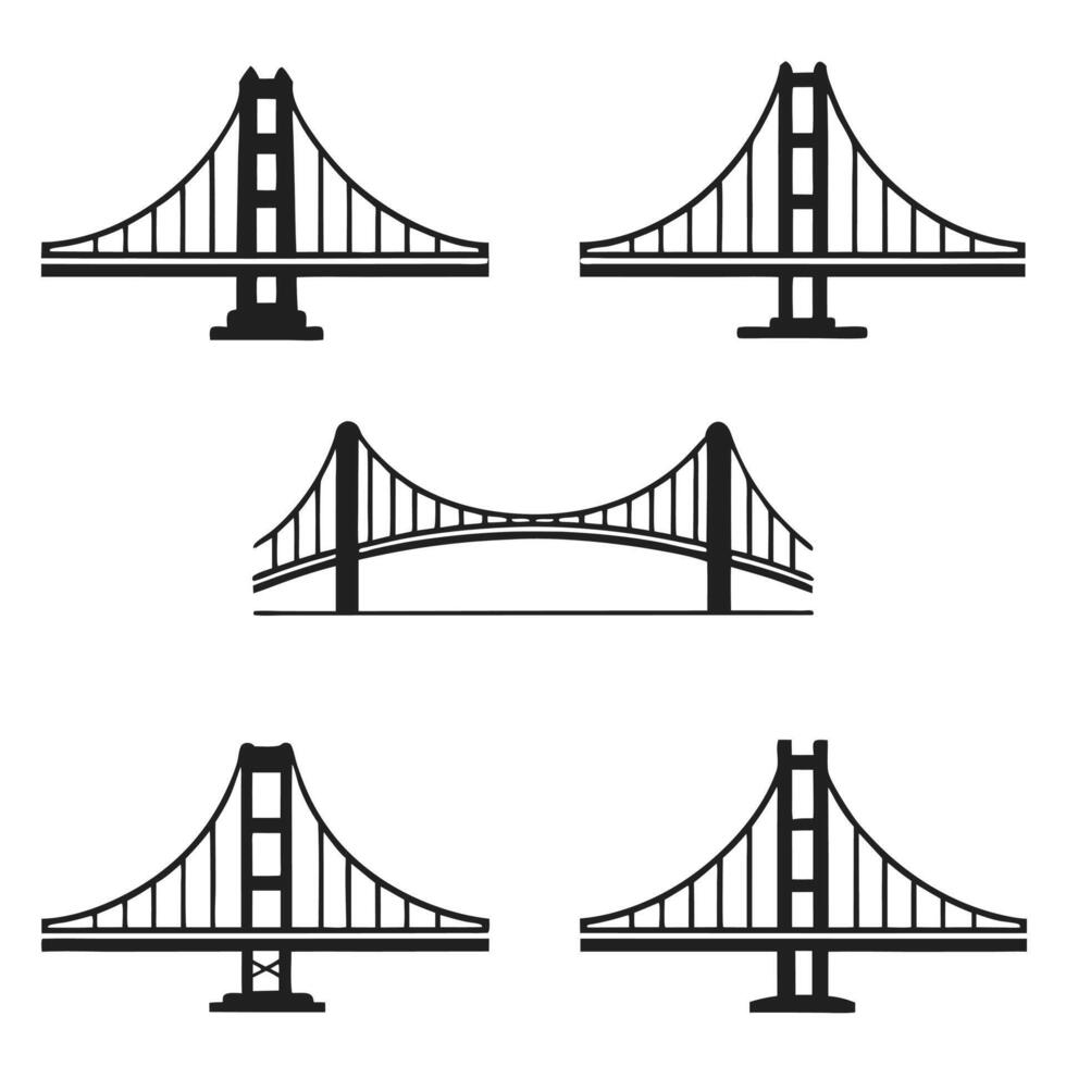 Stylized Bridge Silhouettes Black Icons Set vector
