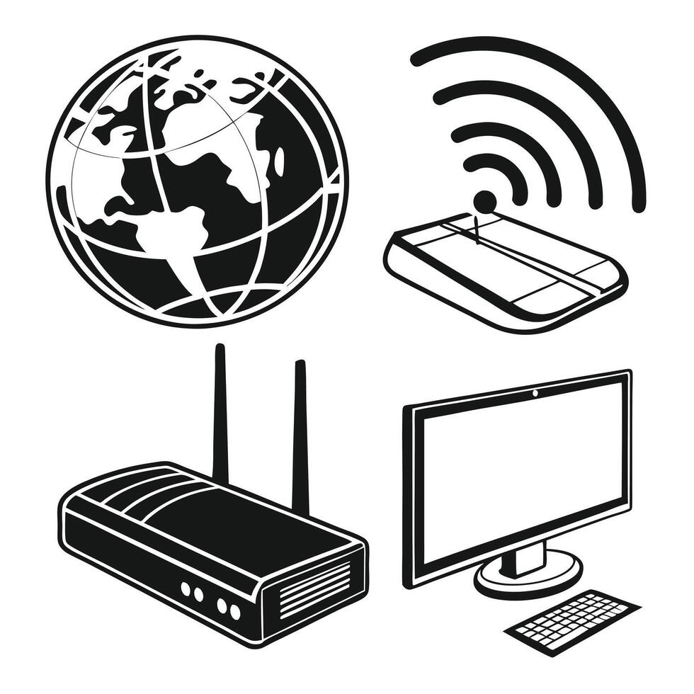 Computer and Network Silhouettes vector
