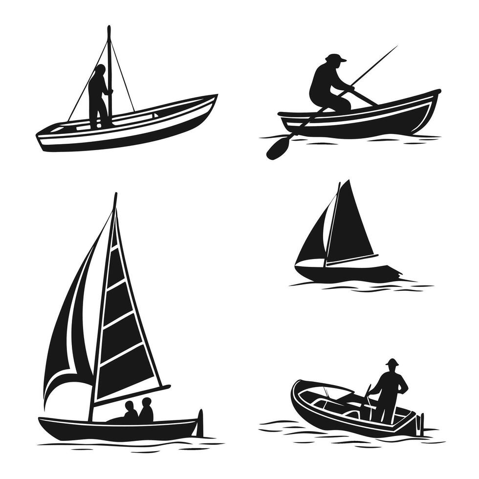 Fishing and Sailing Boat Silhouettes vector