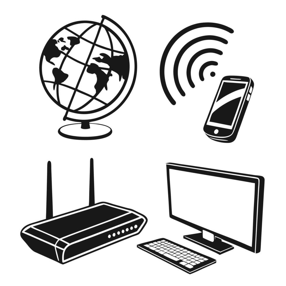 Internet Technology Black Icons vector