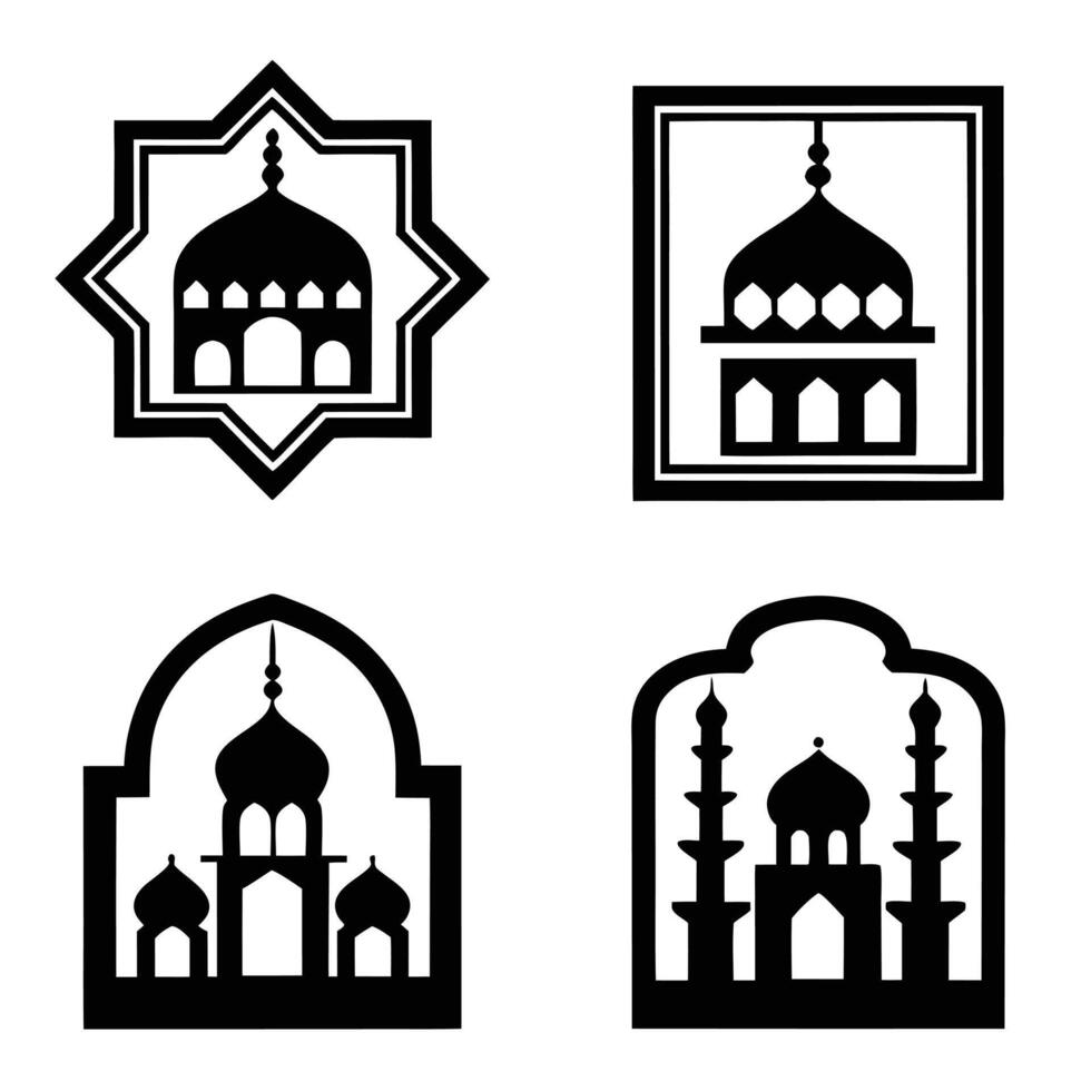 Beautiful Islamic Symbols Silhouette Set vector