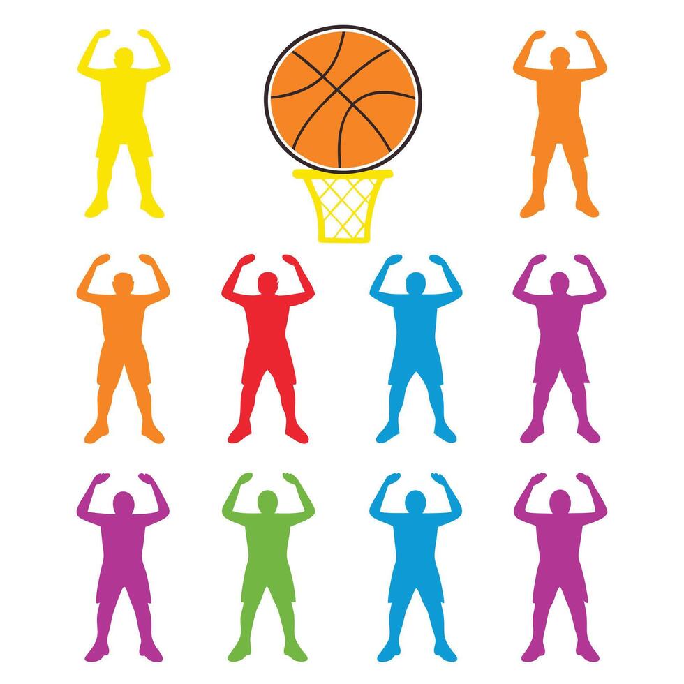 Energetic Basketball Silhouette Set with Bright Colors vector