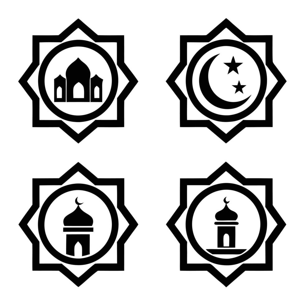 Islamic Architecture and Symbols Silhouettes vector