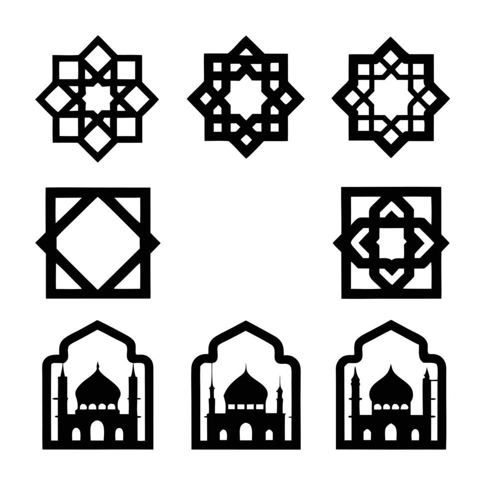 Islamic Calligraphy and Ornament Silhouette Set vector