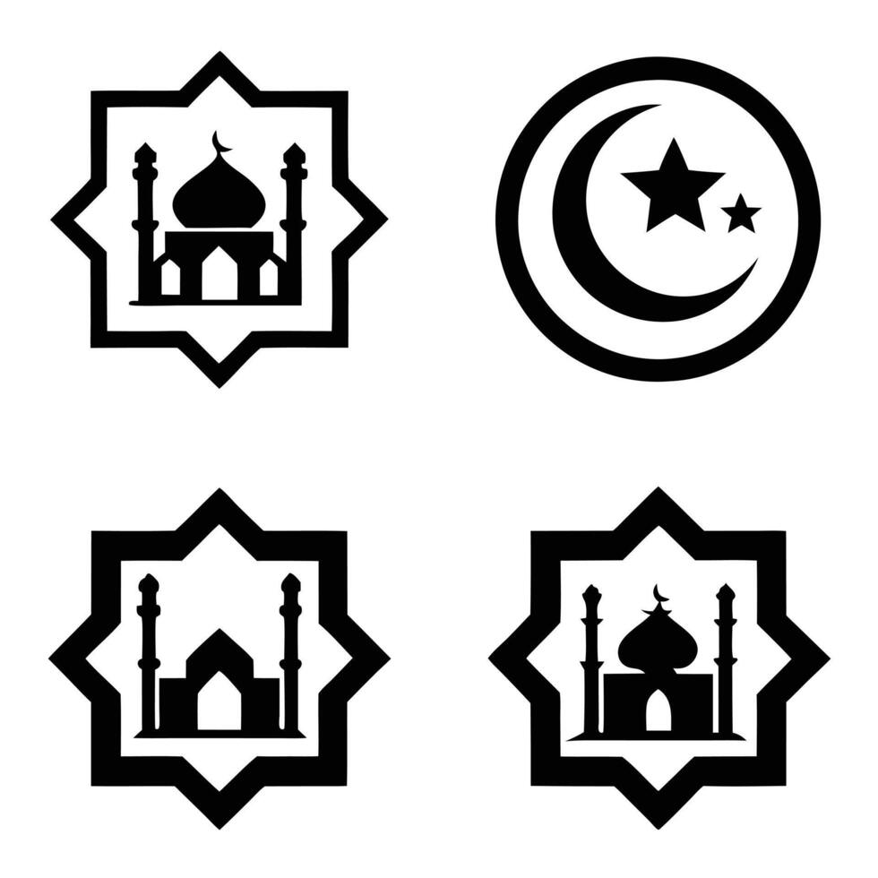 Mosque and Crescent Silhouette Icons vector