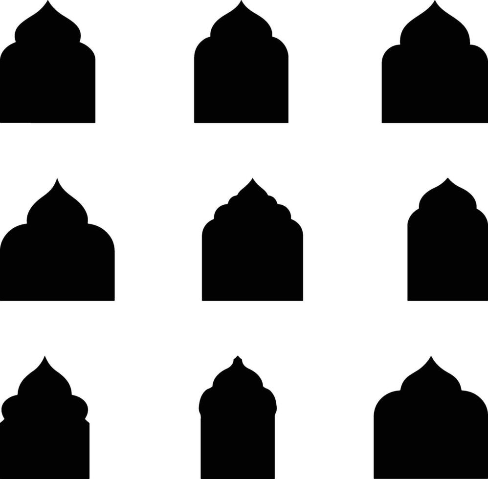 Nine Islamic Architectural Dome Variations Silhouettes, Designs, Styles vector