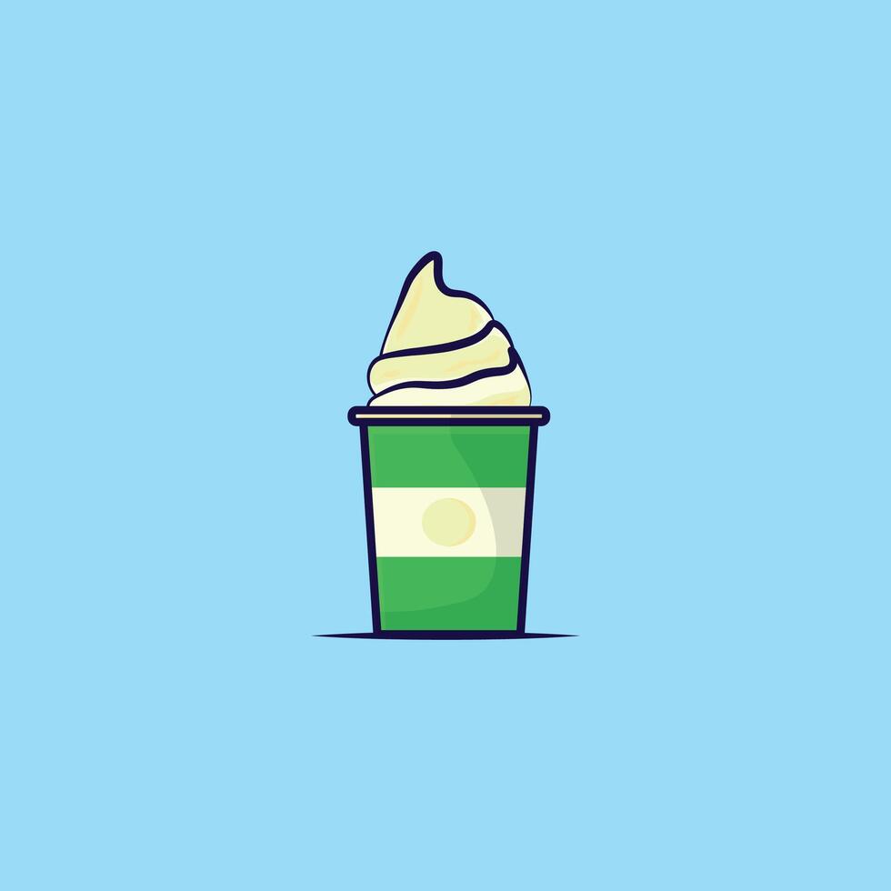 A glass of matcha milkshake, a cup of ice cream vector