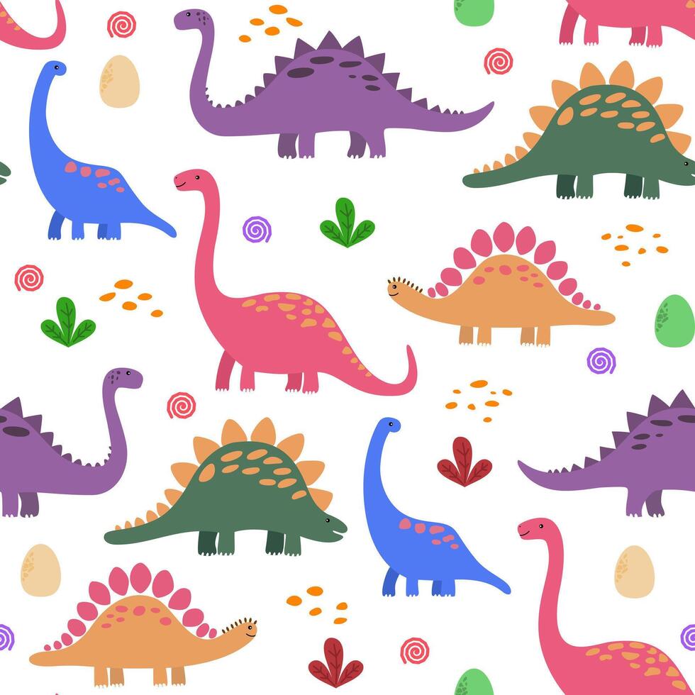 Cute dinosaur seamless pattern illustration by hand drawn vector