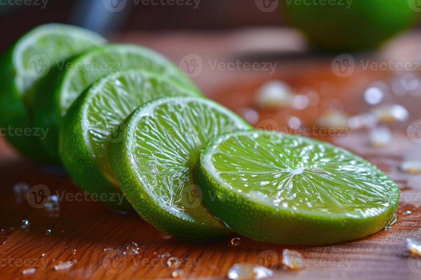 A cutting board with sliced limes on it photo