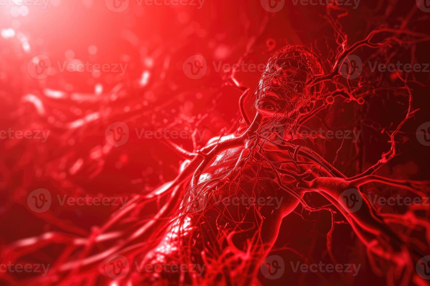 A red blood vessel in the middle of a dark background photo