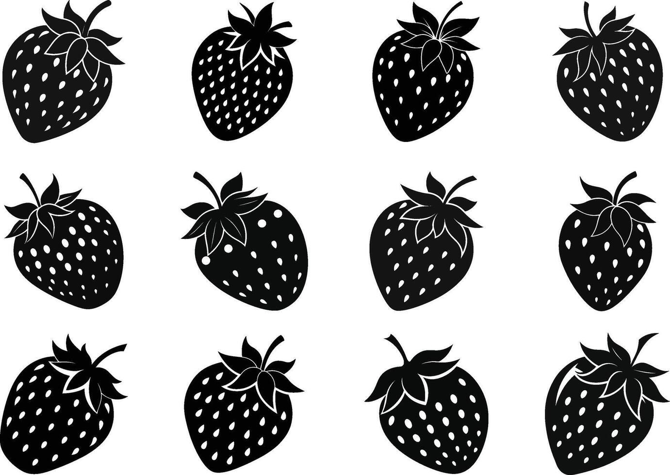 Set of Strawberry Fruit Silhouette illustration design vector