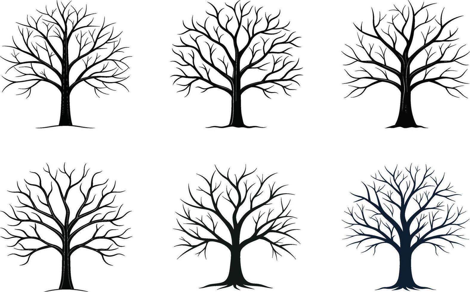 Leafless Tree Silhouettes Illustrations Design Set vector