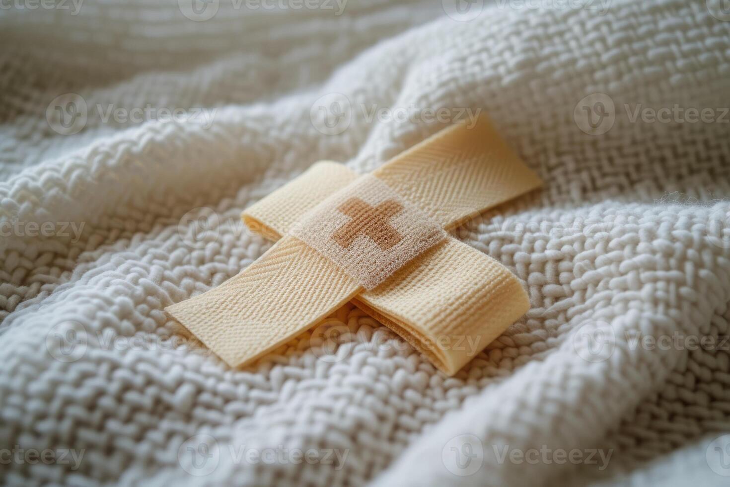 A small yellow cross on a white blanket photo