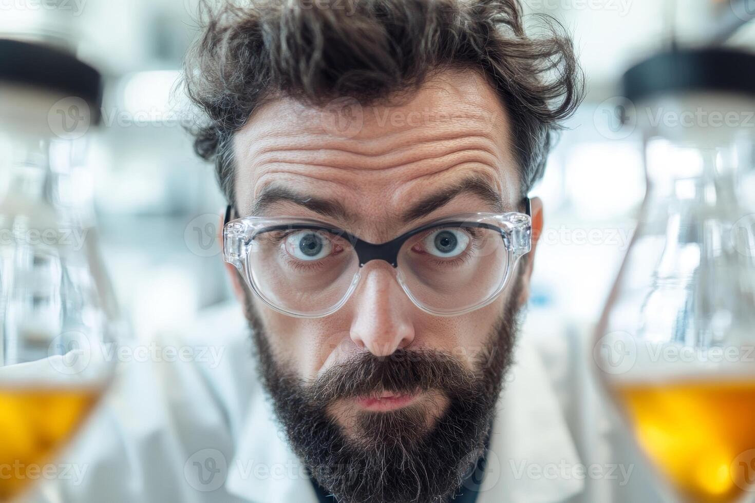 Scientist conducts experiment with liquids in a laboratory setting photo