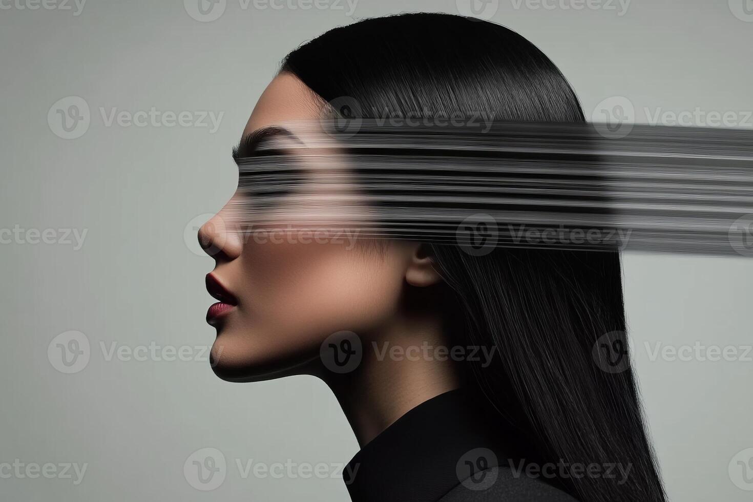 Creative representation of a woman dynamic motion in a minimalist setting photo
