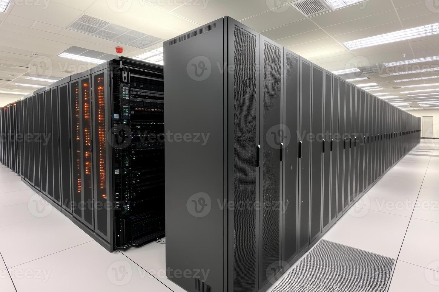 Data center showcasing advanced server racks and storage systems in a modern facility photo