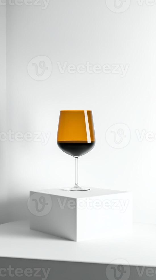 Elegant stacked glass with a gradient of dark and amber liquid against a minimalist backdrop photo