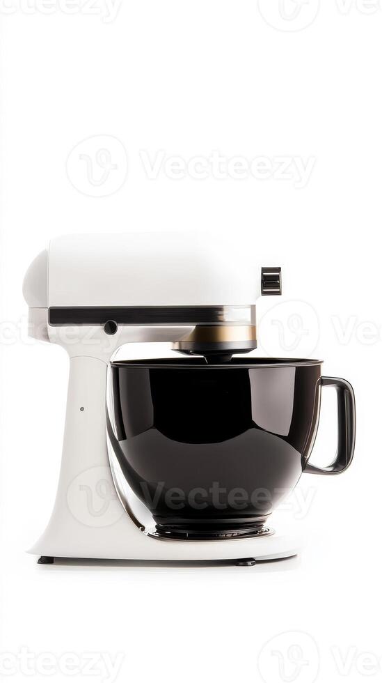 Stand mixer with black bowl on display in a modern kitchen setting, showcasing sleek design and functionality for home baking photo