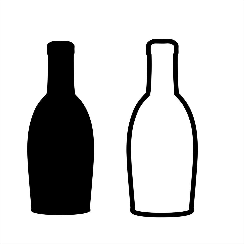 two wine bottles are shown in black and white vector