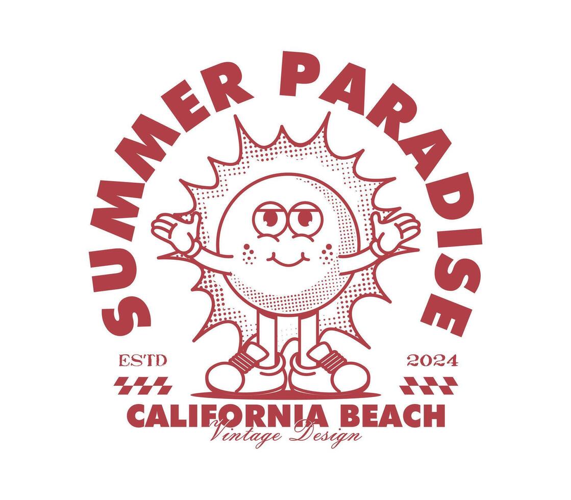 retro sun cartoon character illustration. Hand-drawn mascot graphics for t-shirt prints, posters, and other uses. vector
