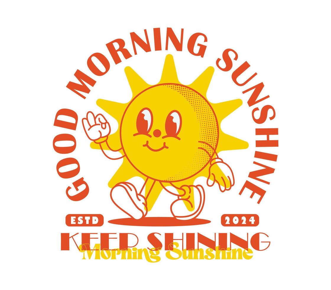 Keep shining with a vintage cartoon sun mascot. design illustration for logos, T-shirts, stickers, posters, and more vector