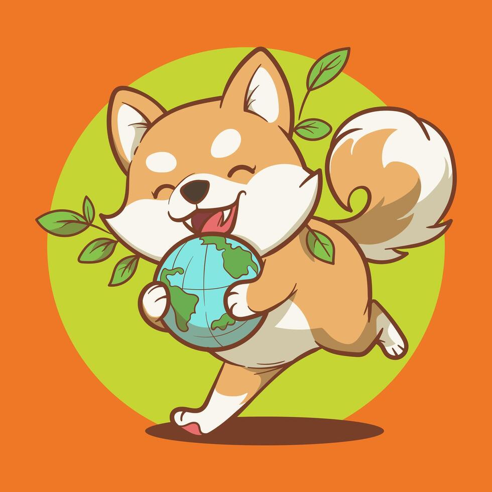 Shiba inu dog running with earth vector