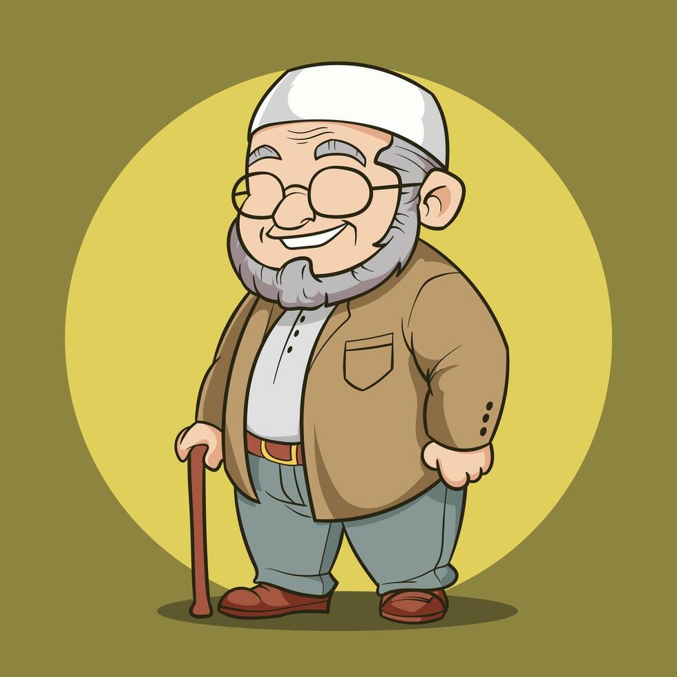 Cartoon old man with glasses and hat vector