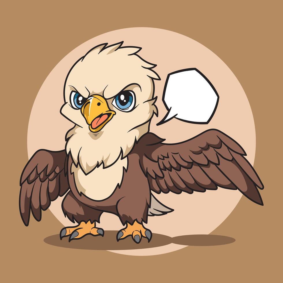 Cartoon eagle with speech bubble on brown background vector